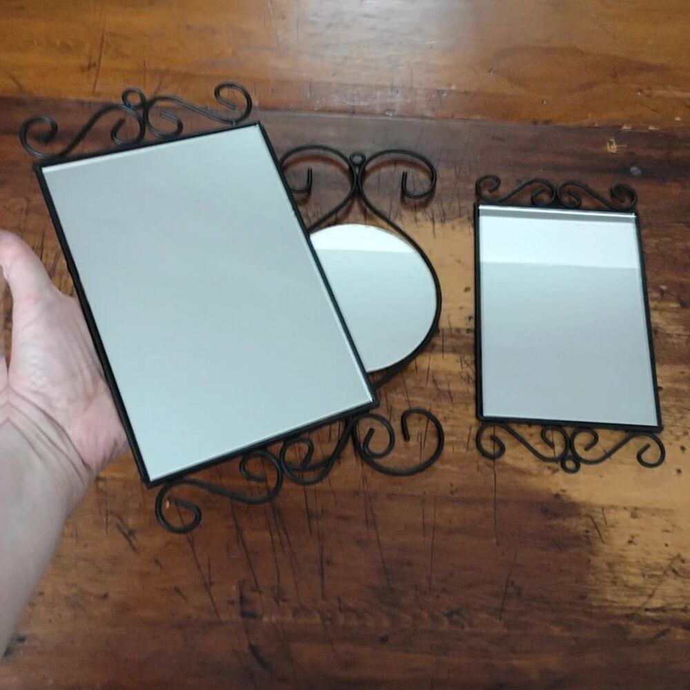NEW Black Ornate 3 Piece Metal Wall Mirror Set Home Decorations - Picture 3 of 12